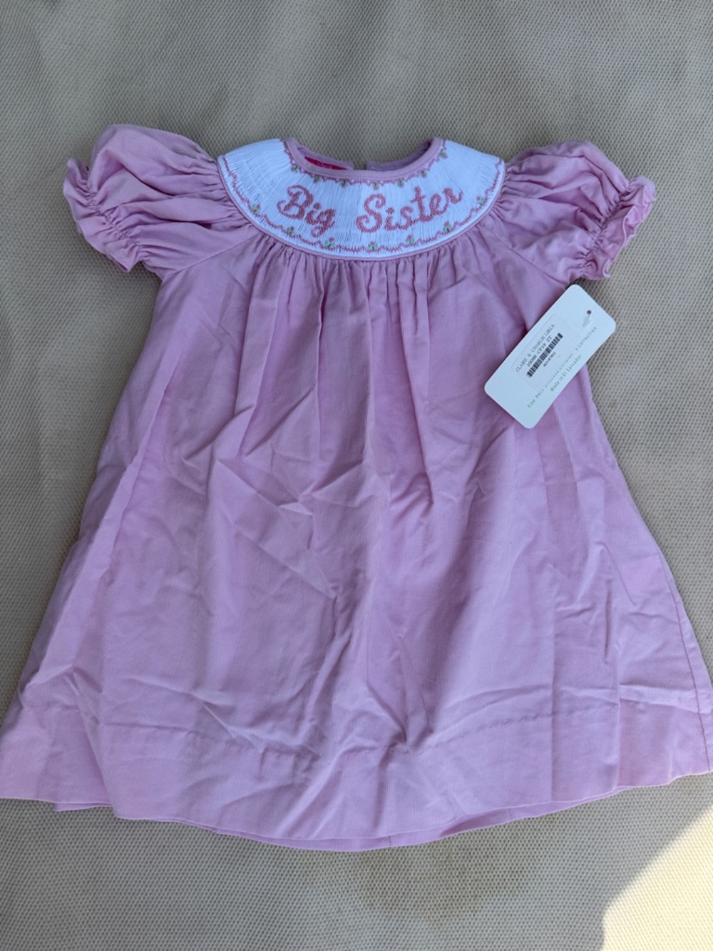 Big Sister Pink Smocked Baby Dress
